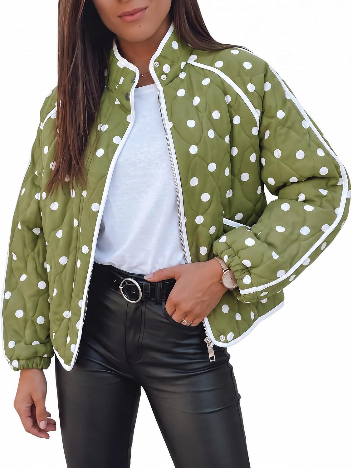 Tankaneo Womens Polka Dot Quilted Jackets Lightweight Zip Up Trendy Coats | Amazon (US)