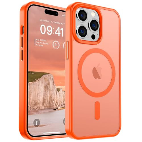 SUPFINE Magnetic for iPhone 14 Pro Case (Compatible with MagSafe)(10 FT Military Grade Drop Protection) Slim Translucent Matte Shockproof with Anti-Fingerprint Phone Case,Orange | Amazon (US)
