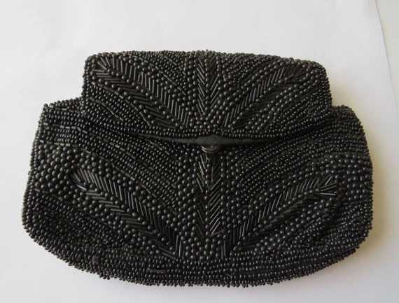 Antique Black Beaded Evening Bag Vintage Dance Purse with Hand Strap | Etsy (US)