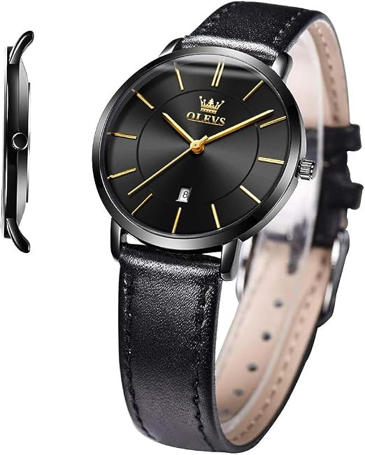 OLEVS Women's Watches for Ladies Female Wrist Watch Leather Band Waterproof Thin Minimalist Casua... | Amazon (US)