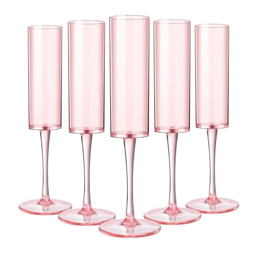 DI QIU REN 12 Pcs Pink Champagne Flutes Plastic, 6 OZ Square Pink Champagne Glasses Reusable Stemmed Wedding Champagne Flutes Unbreakable Shatterproof Wedding Toasting Flutes for Party Wedding Holiday | Amazon (US)