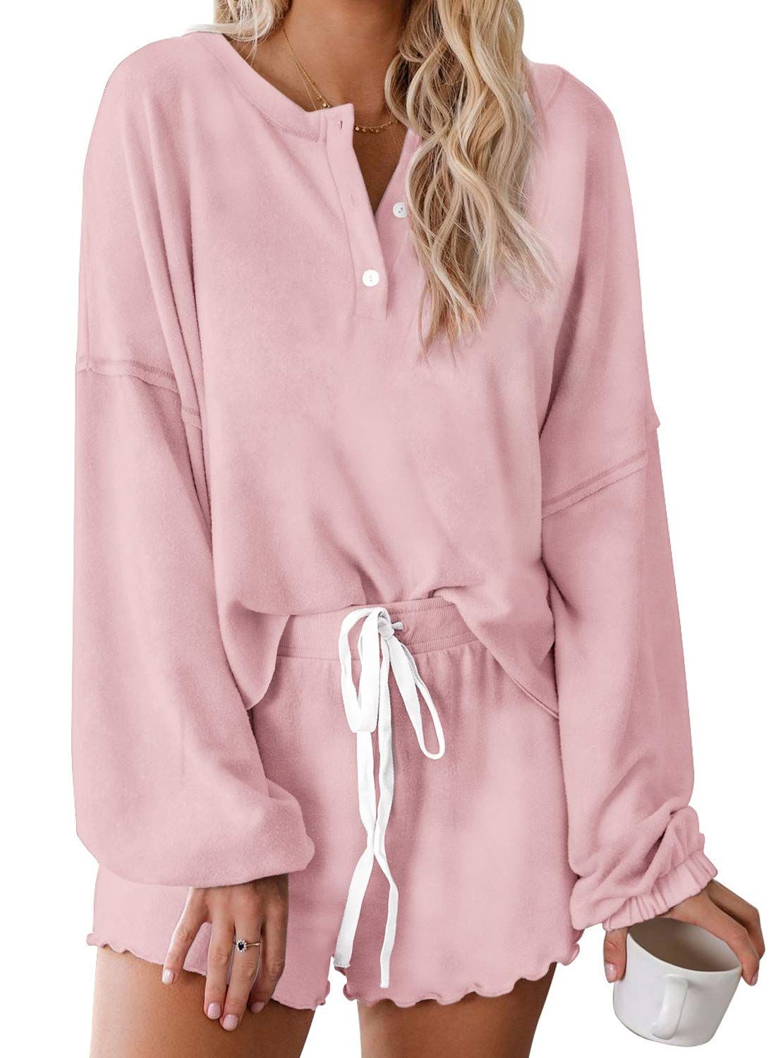 Women's Tie-Dye Pajama-Sets Long-Sleeve Tee Tops and Ruffle Short PJ Set Loungewear Nightwear Sle... | Amazon (US)
