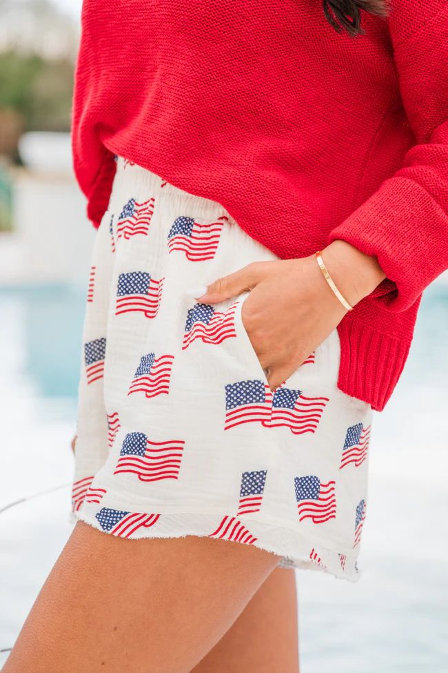 Ready For A Change Cream Flag Print Gauze Shorts | Pink Lily