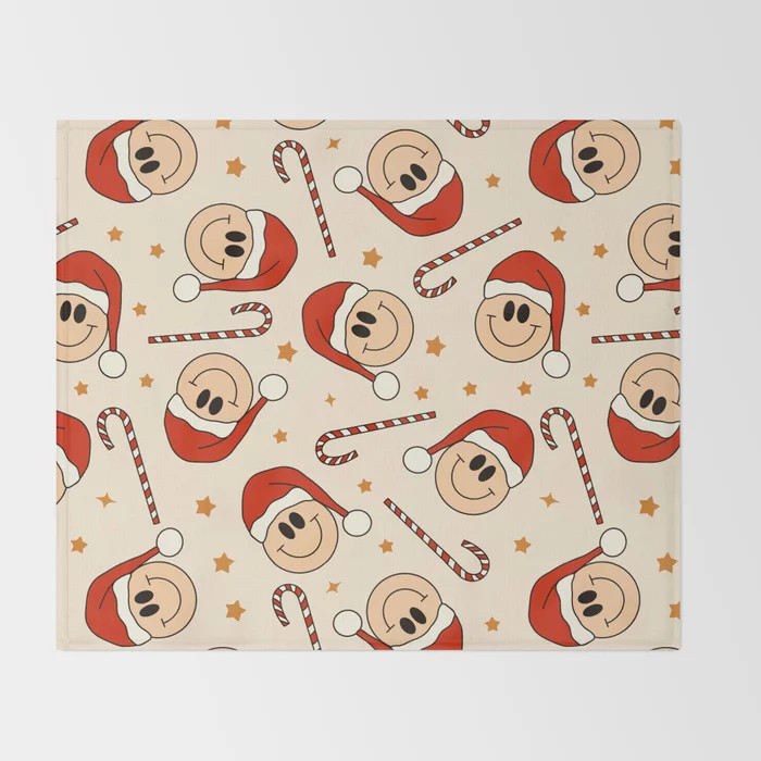 Vintage Christmas Smiley Pattern Throw Blanket | Society6
