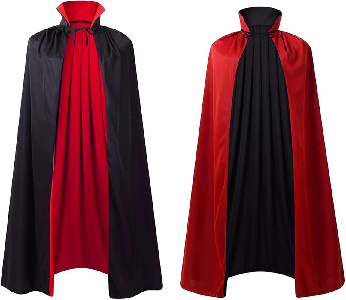 Stand Collar with Hood Reversible Cloak Masquerade Cape Costume, Black and Red | Amazon (US)