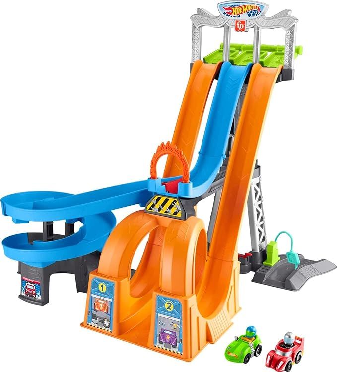 Fisher-Price Little People Toddler Playset Hot Wheels Racing Loops Tower Race Track with Stunt Ra... | Amazon (US)