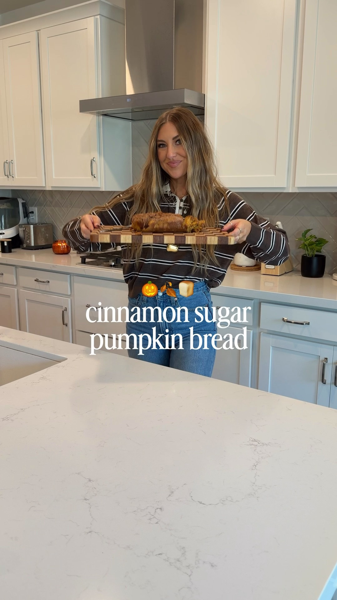 Cinnamon Sugar Pumpkin Bread 🎃🍂🍞
Omg it’s sooo good 🤌🏼 Save for your next fall recipe! Full recipe & directions below:

INGREDIENTS:

Pumpkin Loaf:

* 1 egg
* 1/4 cup melted butter 
* 1/4 cup light brown sugar
* 1/2 cup canned pumpkin
* 1 tsp vanilla extract 
* 3/4 cup all-purpose flour
* 1/2 tsp baking powder
* 1/8 tsp baking soda
* 1 1/2 tsp pumpkin pie spice 
* 1/4 tsp salt

Cinnamon Sugar Crunch
* 1.5 tsp cinnamon
* 1 tbs sugar 

DIRECTIONS

* Preheat oven to 350º
* Lightly grease loaf pan + line with parchment paper 
* In a medium sized mixing bowl, whisk egg, melted butter, brown sugar, pumpkin and vanilla.
* Add in flour, baking powder, baking soda, pumpkin pie spice and salt
* Mix until combined 
* Pour the batter into parchment paper lined loaf pan
* In a small ramekin/bowl mix the cinnamon & sugar
* Sprinkle the cinnamon sugar on top of the batter and then use a toothpick and swirl around 
* Bake for 40 minutes- test with a toothpick to make sure center is cooked through!
* Enjoy!

#LTKfoodie