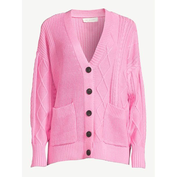 Free Assembly Women's Mix Stitch V-Neck Cardigan Sweater - Walmart.com | Walmart (US)