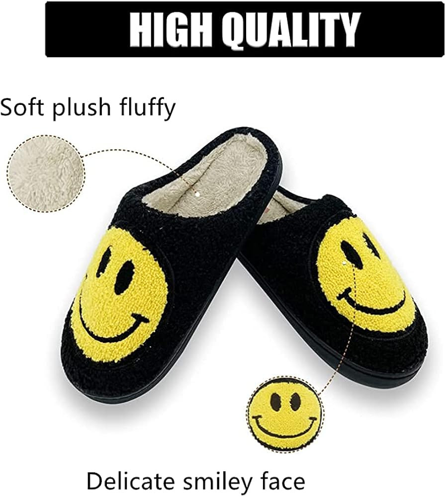 Smiley Face Slipper Retro Soft Plush Comfy Warm Slip-on Slippers Comfy Faux Fur House Slipper Scu... | Amazon (US)