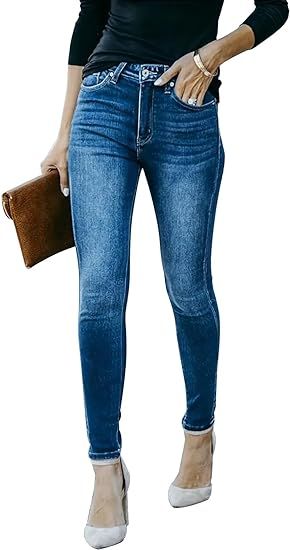 KUNMI Women's Ripped Skinny Jeans Distressed Stretchy Denim Pants | Amazon (US)