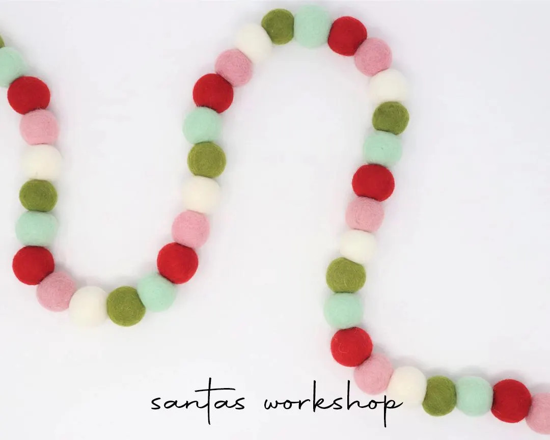 Santa's Workshop Pom Pom Garland | Christmas Felt Ball Garland | Felt Pom Garland | Merry Christm... | Etsy (US)