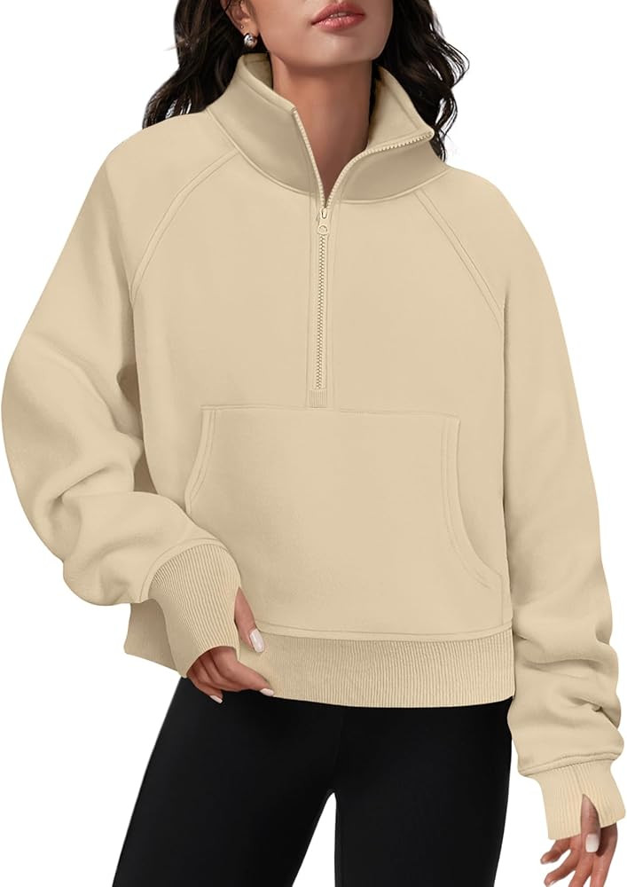ATHMILE Womens Sweatshirts Half Zip Cropped Pullover Fleece Quarter Zipper Hoodies Fall outfits C... | Amazon (US)
