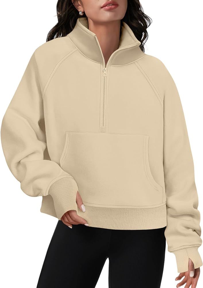 ATHMILE Womens Sweatshirts Half Zip Cropped Pullover Fleece Quarter Zipper Hoodies 2023 Fall Fash... | Amazon (US)