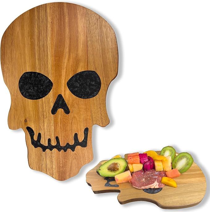 Acacia Wood Cutting Board With Resin Halloween Skull Pattern Halloween Decoration Food Pan for Ki... | Amazon (US)