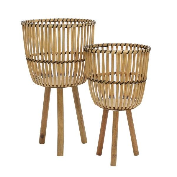 S/2 Wicker Footed Planters 10/12", Natural - 12Lx12Wx22D | Bed Bath & Beyond