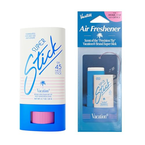 Vacation Super Stick SPF 45, Clear Sunscreen for Face & Air Freshener Bundle, Travel Size Sunblock, Facial Sunscreen Stick with Hyaluronic Acid, Daily Sun Protection, Vegan, 0.7 Oz | Amazon (US)