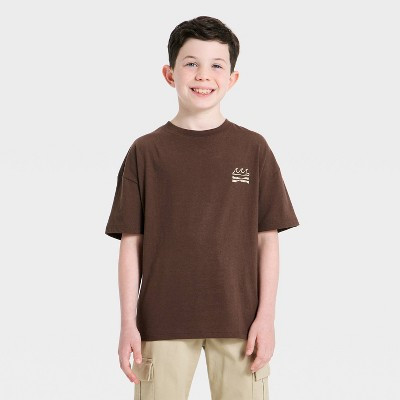 Boys' Short Sleeve Oversized Graphic T-Shirt - Cat & Jack™ Brown L Husky | Target