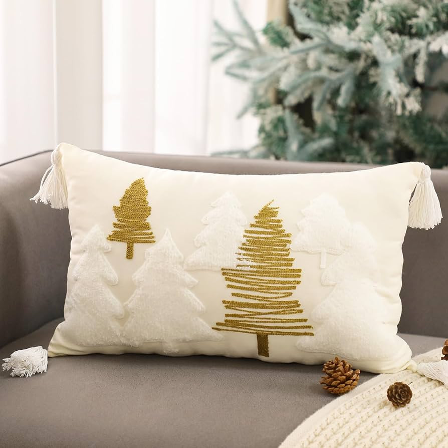 1 Pcs Christmas Tree Pillow Covers 12x20 Inch Christmas Soft Cute Pellet Velvet Embroidery Trees ... | Amazon (US)