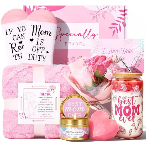 Mothers Day Gifts for Mom from Daughter Son kids, Birthday Gifts for Mom Basket for Women Mother-in-Law,Gift for Wife from Husband，with Blanket Glass | Amazon (US)