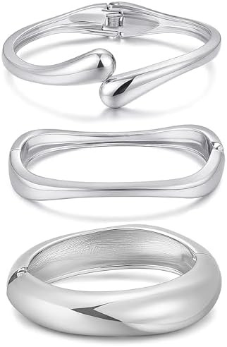 Chunky Gold Bangle Bracelets for Women, Dainty 14k Gold Plated Big Stackable Bangles Set, Trendy ... | Amazon (US)