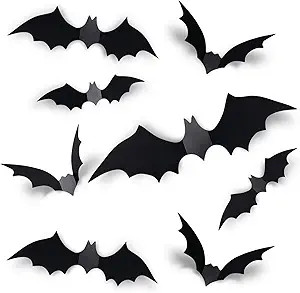 Coogam 60PCS Halloween Bats Decoration, 4 Different Sizes Realistic PVC Black 3D Scary Bat Sticke... | Amazon (US)