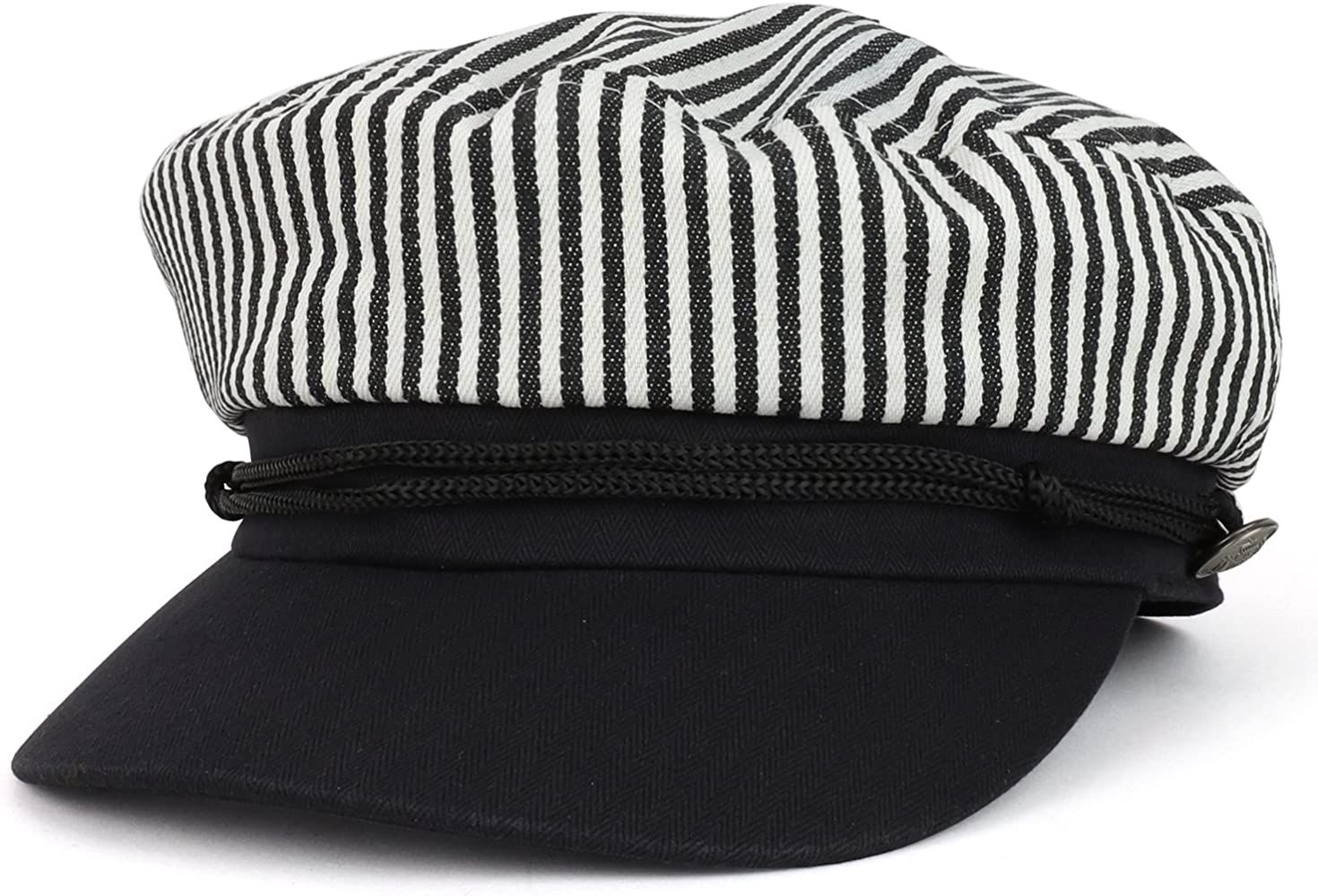 Trendy Apparel Shop Greek Sailor Fisherman Stripe Crown Baker Boy Hat with Rope Band | Amazon (US)