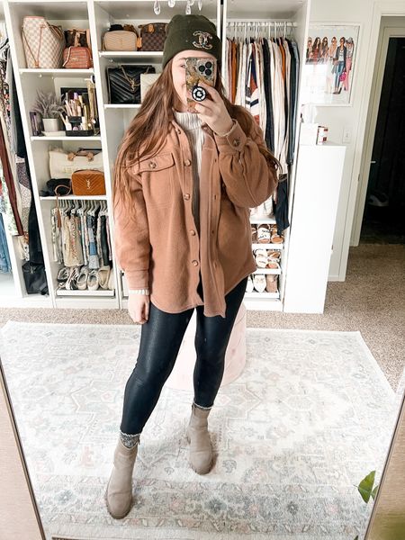 Easy on the go mom outfit and for travel // Shacket / free people ruby dupe / airport outfit / travel outfit / faux leather leggings / Chelsea boots

#LTKFind #LTKtravel #LTKunder50