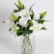 Pcs Artificial Silk Flowers Rose And Tiger Lily Fake Flowers With Long Stems Realistic Faux Rose Bouquets For Wedding Decorations Bridal Shower Center | SHEIN