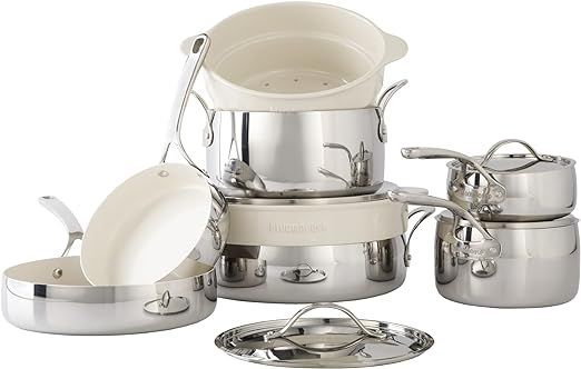 Amazon.com: Bloomhouse 12 Piece Triply Stainless Steel Cookware Set w/ Non-Stick Non-Toxic Cerami... | Amazon (US)