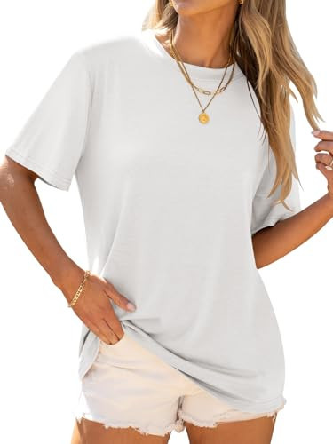 ANRABESS Womens Oversized T Shirts Short Sleeve Crewneck Tops Casual Loose Basic Tee Shirts 2025 Summer Outfits Trendy Clothes White Large | Amazon (US)