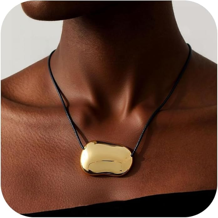 Statement Necklace for Women Chunky Gold Long Pebble Charm Pendant Vintage Boho Western Necklace ... | Amazon (US)