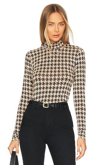 Slinky Mock Turtleneck Top in Oatmilk Houndstooth | Revolve Clothing (Global)