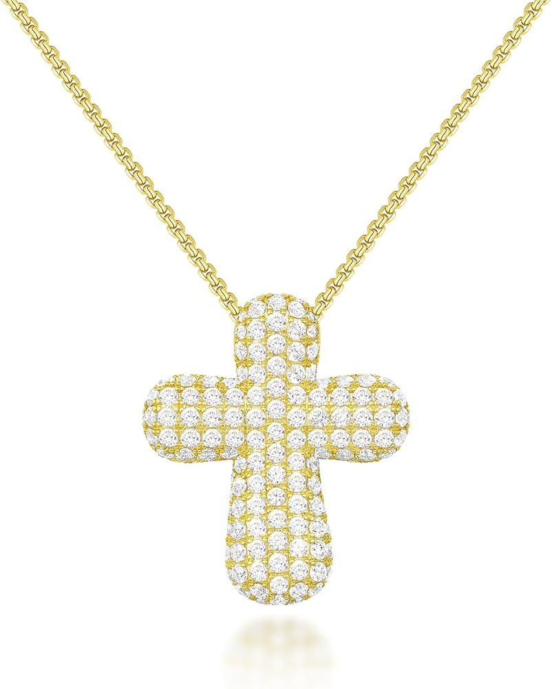 KissYan Bubble Cross Necklace for Women, 14K Gold Plated Cubic Zirconia Cross Pendant Necklaces S... | Amazon (US)