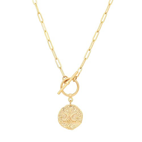 Aobei Pearl Moon and Star Medallion Pendant Necklace 18K Gold Plated Oval Link Chain Choker Large Celestial Charm Layering Jewelry 20’’ | Amazon (US)