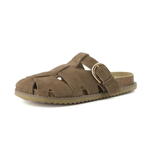 CUSHIONAIRE Benson Women’s Fisherman Clog – Suede Slip-On Sandal with Adjustable Buckle & Contoured Cork Footbed, Taupe 7.5 | Amazon (US)