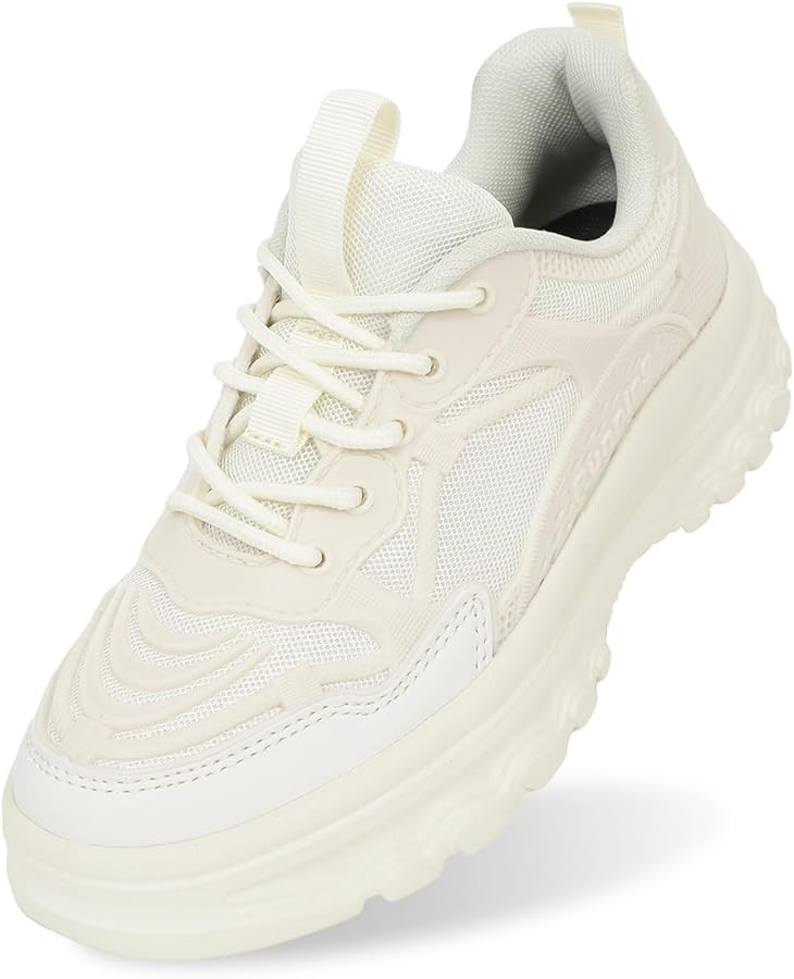 Women's Chunky Platform Sneakers Platform Lace-Up Lightweight Breathable Mesh Comfortable White B... | Amazon (US)