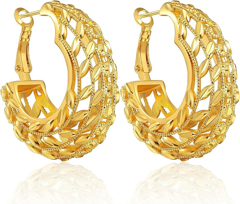 Gold Hoop Earrings For Women Trendy,Chunky/Big/Thin/Medium/Oval/Thick/Twist Multi-Colored Zirconi... | Amazon (US)