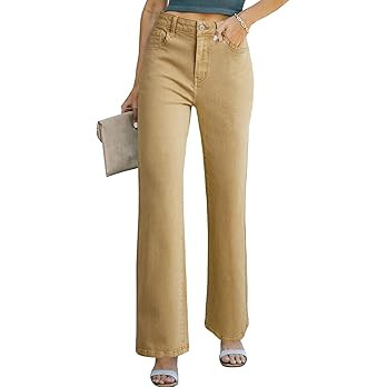 Sidefeel Women's Wide Leg Jeans Casual High Waisted Straight Zimbaplatinum Denim Pants with Pocke... | Amazon (US)