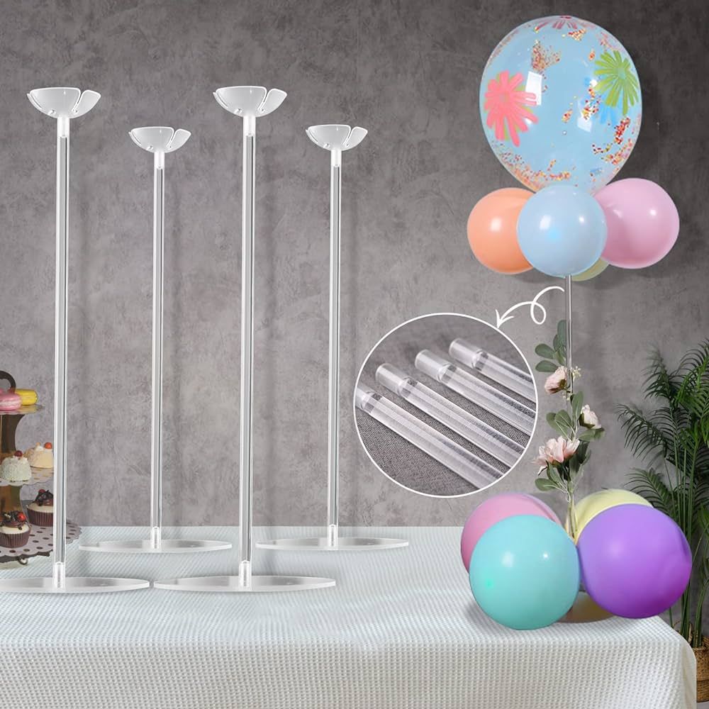 YALLOVE Clear Acrylic Tabletop Balloon Stand Kit, Adjustable Height, 15.75 Inch 4 pack Balloon St... | Amazon (US)