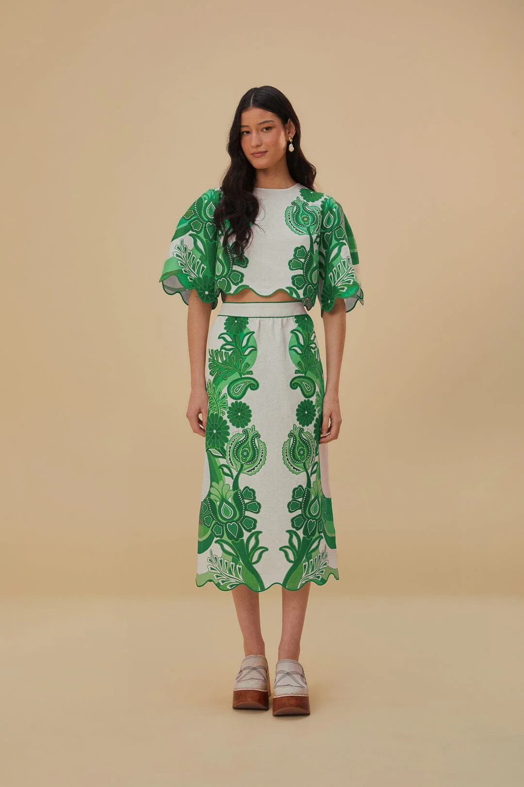 Green Color Festival Euroflax™ Midi Skirt | FarmRio (US)
