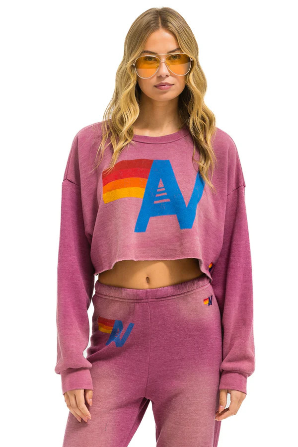 VINTAGE LOGO CROPPED CREW SWEATSHIRT RELAXED - FADED BERRY | Aviator Nation