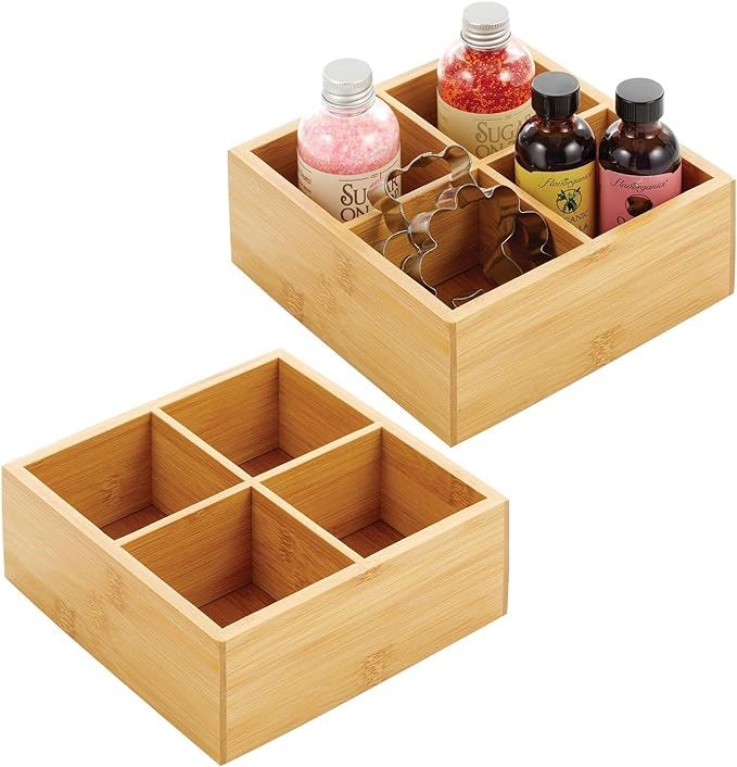 mDesign Bamboo Divided Storage Bin Container, Drawer Organizer Crate Box for Kitchen Pantry Cabin... | Amazon (US)
