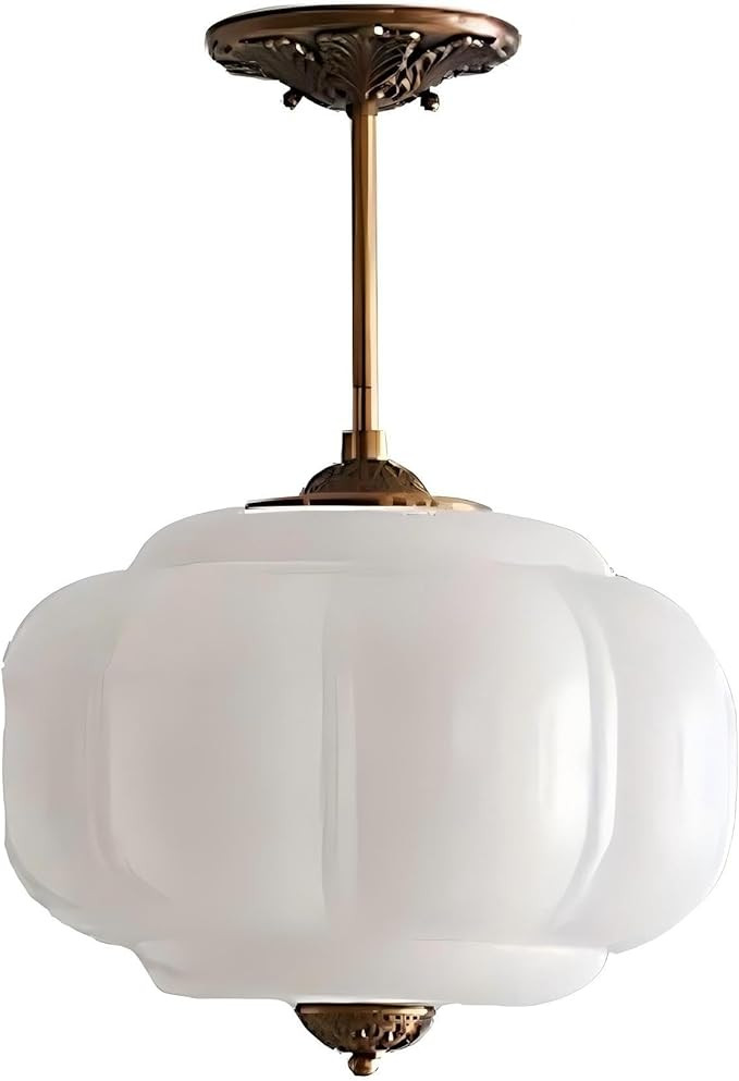 LIGHTLAND Milk Glass Chandelier, 15 Inch Metal Glass Semi Flush Mount Ceiling Light for Kitchen, ... | Amazon (US)