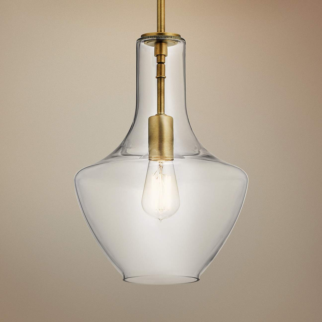 Kichler Everly 10 1/2" Wide Natural Brass Mini Pendant - #75D79 | Lamps Plus | Lamps Plus
