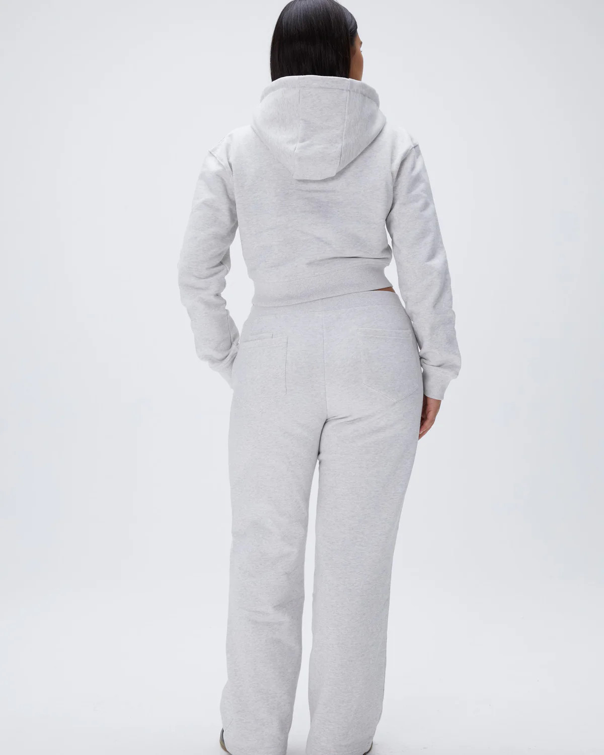 Full Zip Crop Hoodie - Light Grey Melange | Adanola UK
