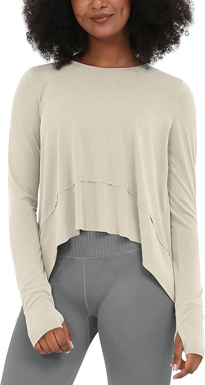 ODODOS Long Sleeve Tee for Women with Thumb Hole Athletic Gym Workout Crop Tops Yoga Shirts | Amazon (US)