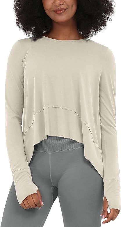 ODODOS Long Sleeve Crop Top for Women with Thumb Hole Athletic Gym Workout Cropped Yoga Shirts | Amazon (US)