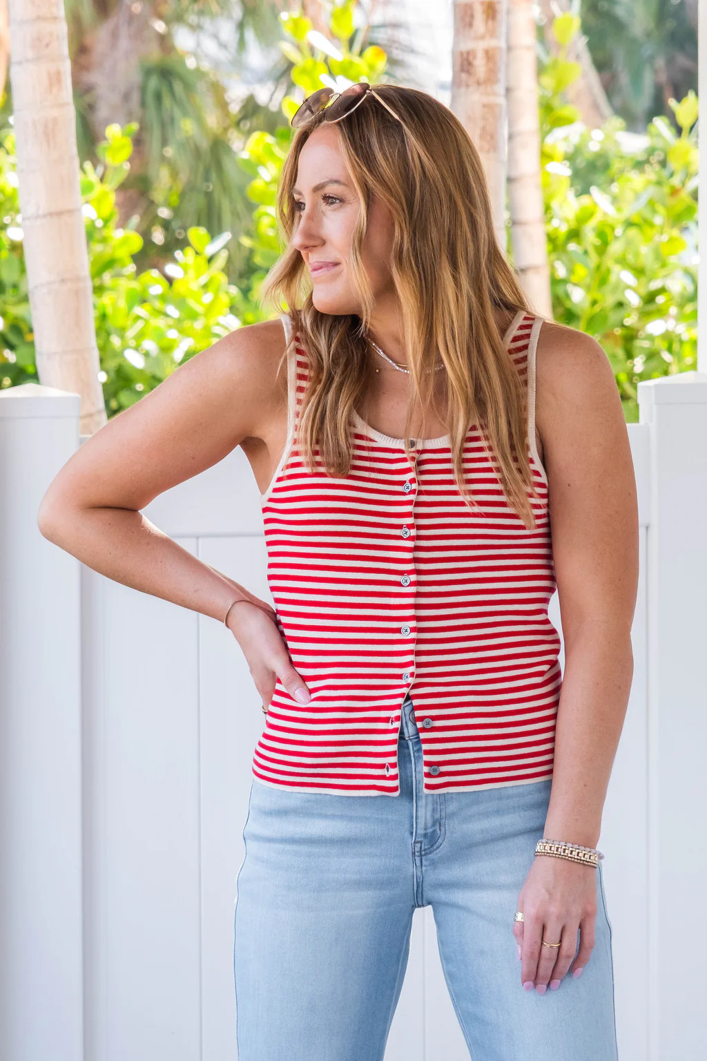 Eden Striped Button Front Tank | Shop Living in Yellow