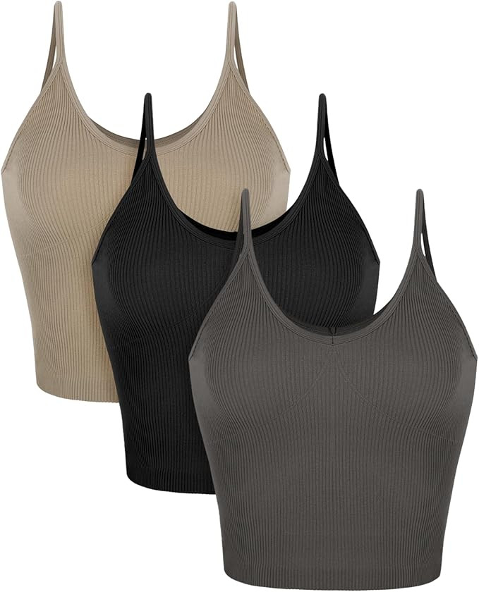 ODODOS V Neck Seamless Crop Tank for Women Ribbed Knit Soft Cropped Camisole Tops | Amazon (US)