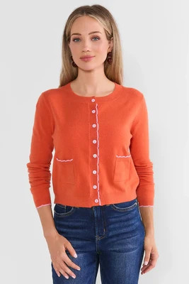 Orange Scalloped Knit Cardigan | Avara
